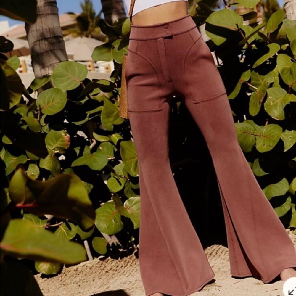 Free People Brown High-Waist Flared Pants